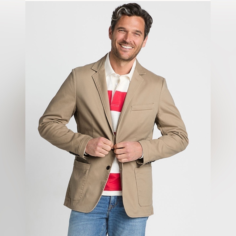 Lands’ End Khaki Tan Cotton Chino Traditional Fit Preppy Blazer Jacket Sz 42R
